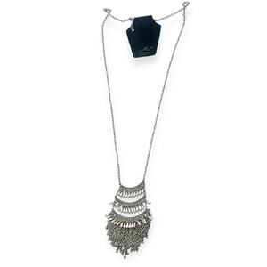 "Morana" Long Fringe Boho Western Silver Tone Necklace Piece